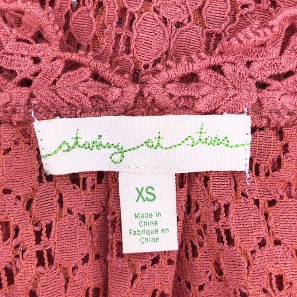 Staring at Stars Womens Size XS Crochet Lace Blouse 3/4 Sleeve Coral Pullover - Picture 8 of 9